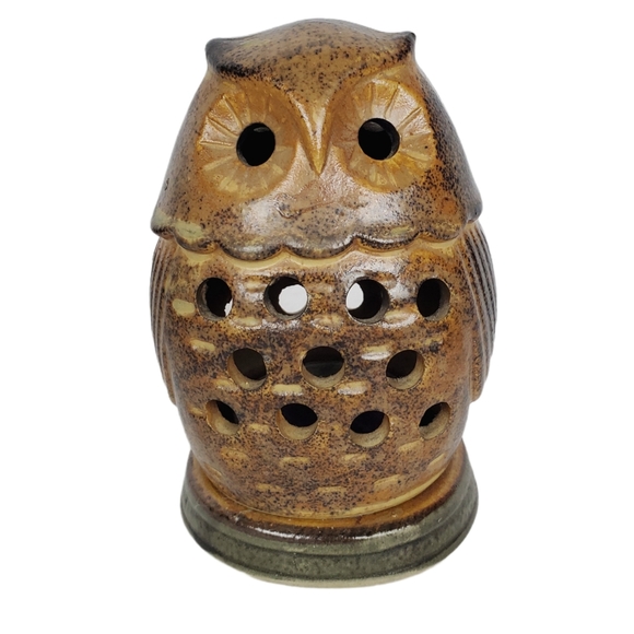 Vintage Owl tealight candle lantern pottery Japan